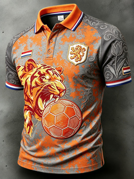 Nederlandse tijger retro print casual poloshirt voor heren