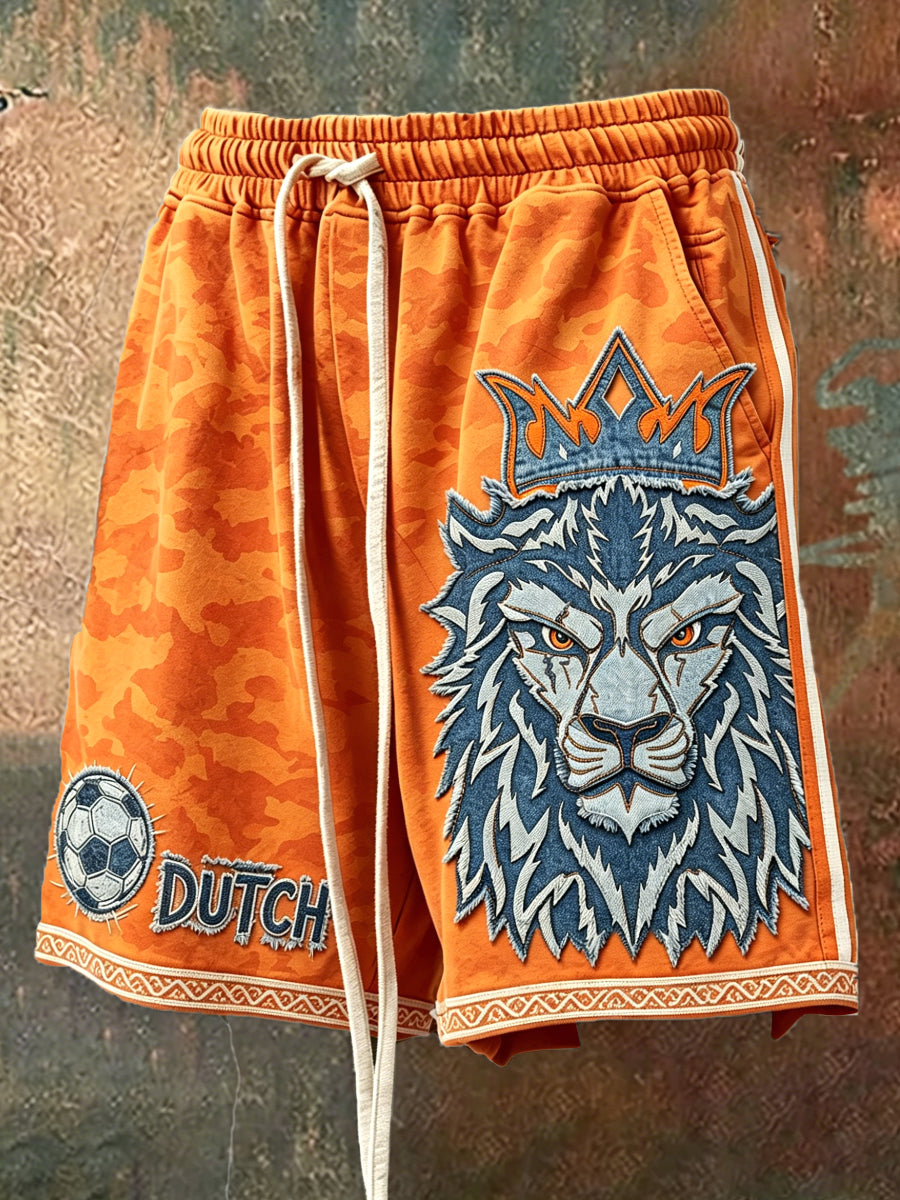 Oranje camouflage Nederlandse leeuw voetbal denim patchwork print casual sportshorts