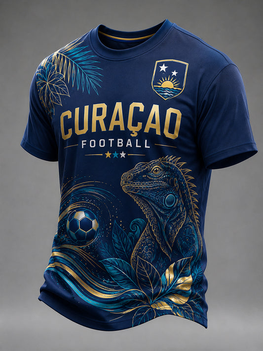 Heren-T-shirt met korte mouwen en print van eilandvoetbal