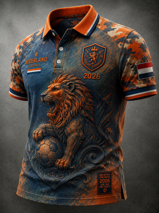 Retro Nederlands Voetbal Fan Leeuw Casual Poloshirt