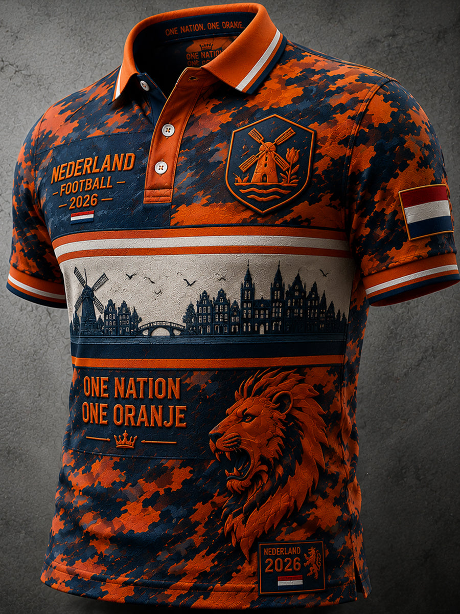 Retro Nederlands Soccer Camouflage Streep Casual Poloshirt
