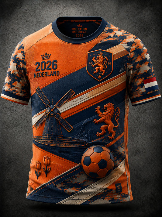 Retro Nederlands Voetbal Camouflage Patchwork Casual T-shirt