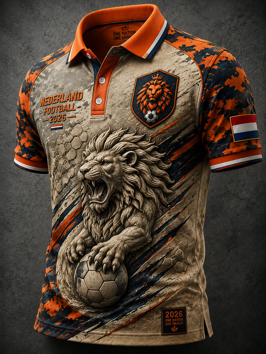 Retro Nederlandse Voetbal Leeuw Camouflage Casual Poloshirt