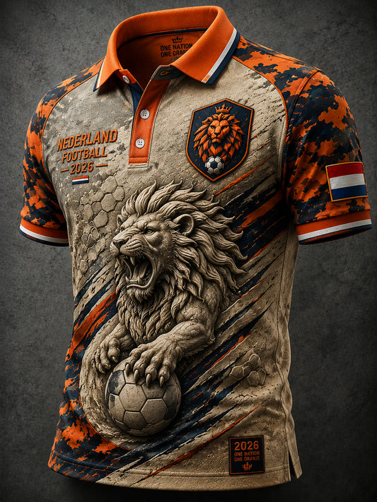 Retro Nederlandse Voetbal Leeuw Camouflage Casual Poloshirt