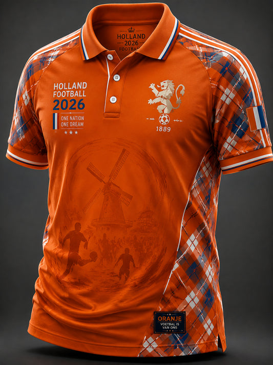Retro Nederlands voetbal geïnspireerd geblokt patchwork casual poloshirt