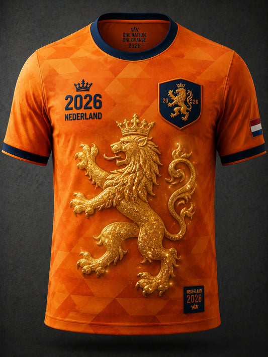 Retro Nederlandse Voetbal Leeuw Geometrische Casual T-shirt
