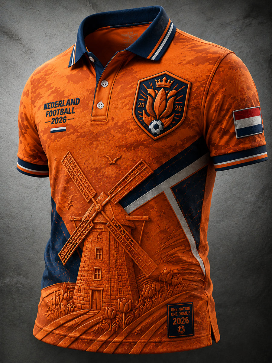 Retro Nederlands Voetbal Fan Casual Poloshirt