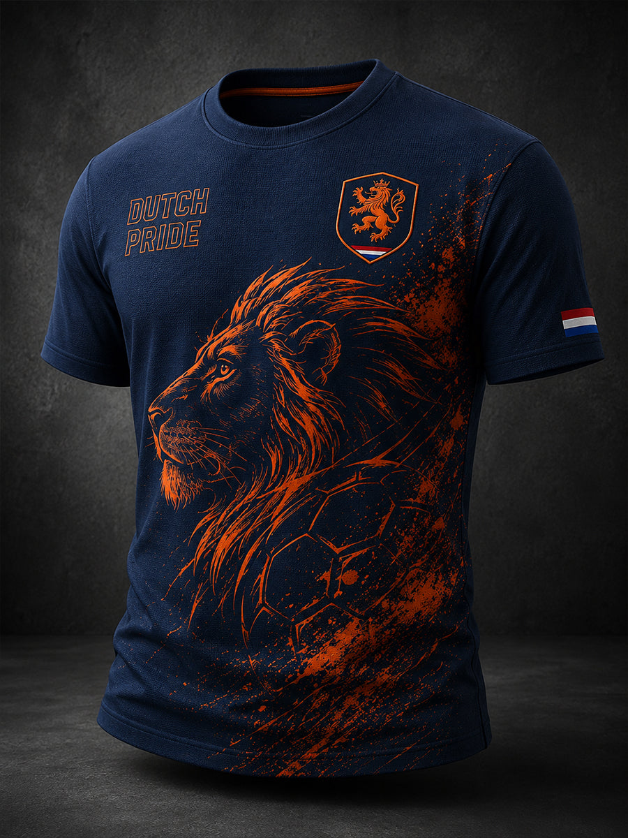 Heren-T-shirt met korte mouwen en voetballeeuwenprint