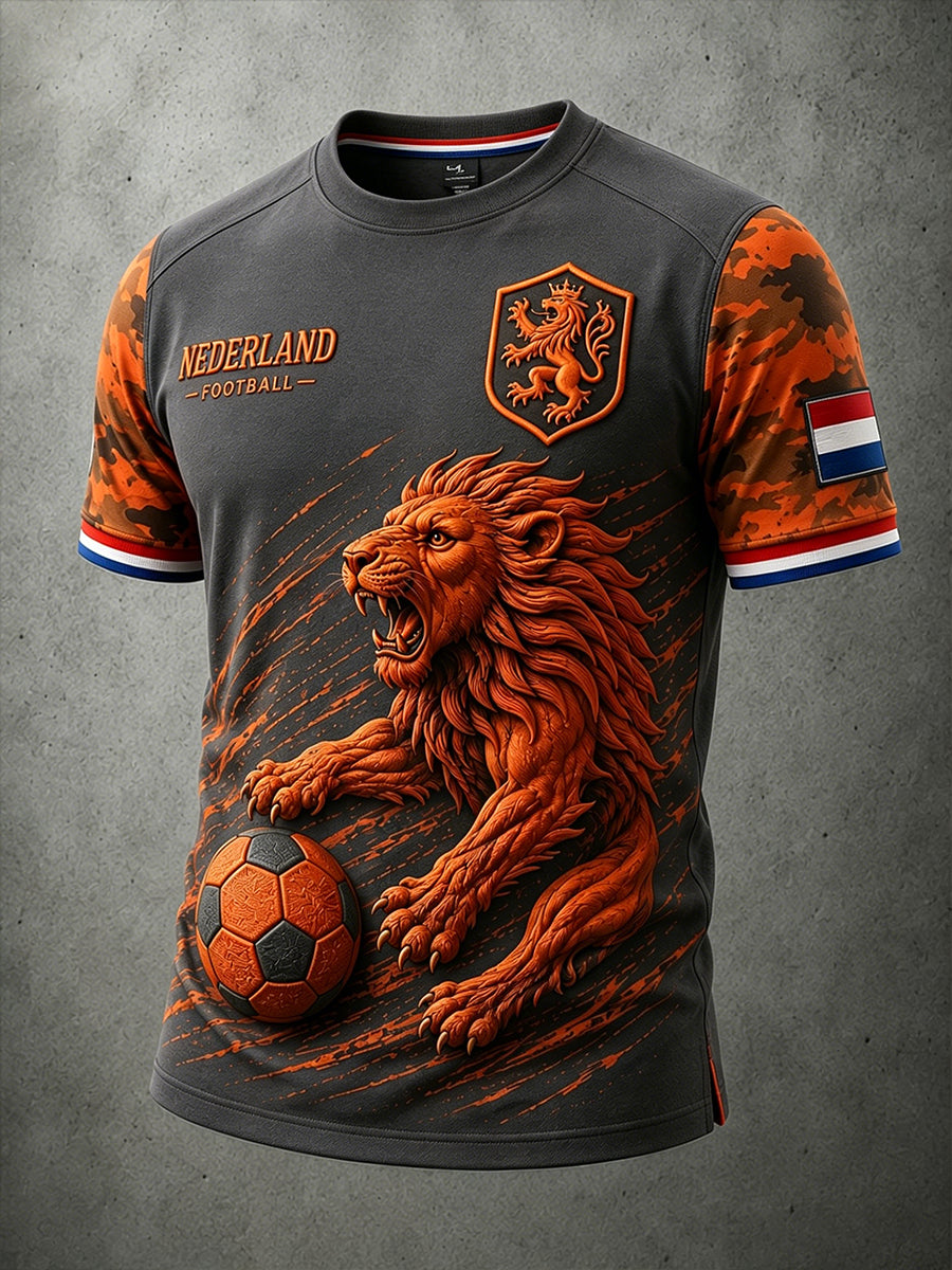 Heren-T-shirt met korte mouwen en voetballeeuwenprint