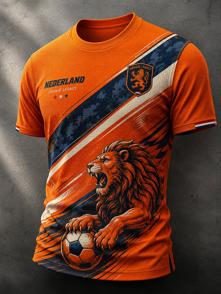 Heren-T-shirt met korte mouwen en voetballeeuwenprint