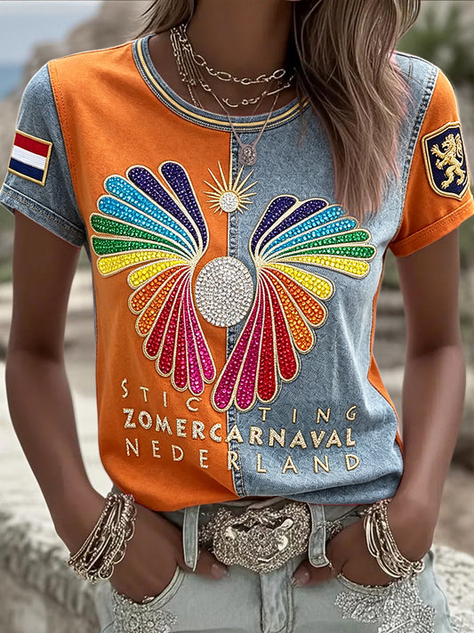 Dames Holland Rotterdam Zomer Carnaval Patchwork Print Casual T-shirt