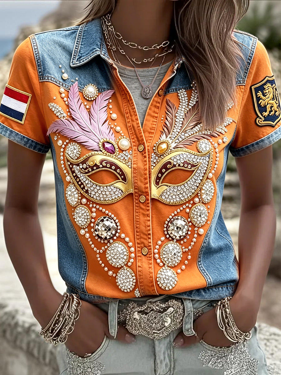 Rotterdam zomercarnaval patchwork voor dames met korte mouwen