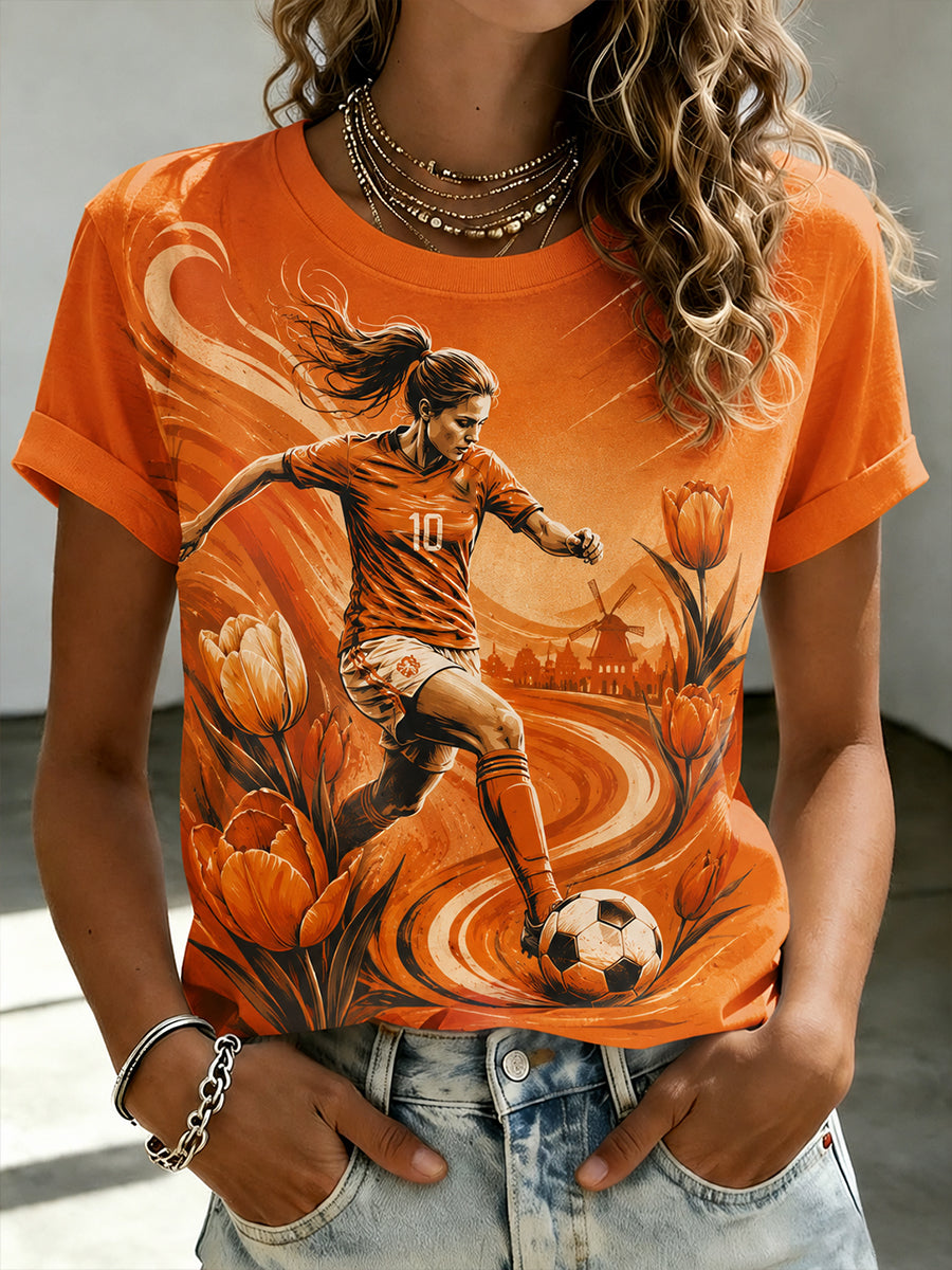 Dames T-shirt met korte mouwen en voetbalprint