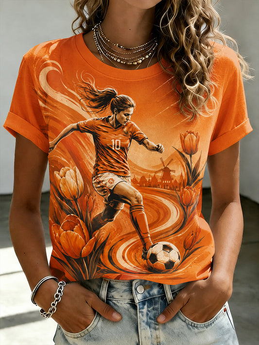 Dames T-shirt met korte mouwen en voetbalprint