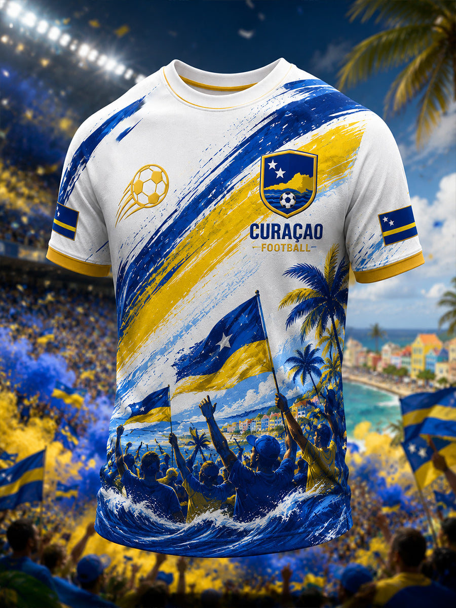 Heren-T-shirt met korte mouwen en print van eilandvoetbal