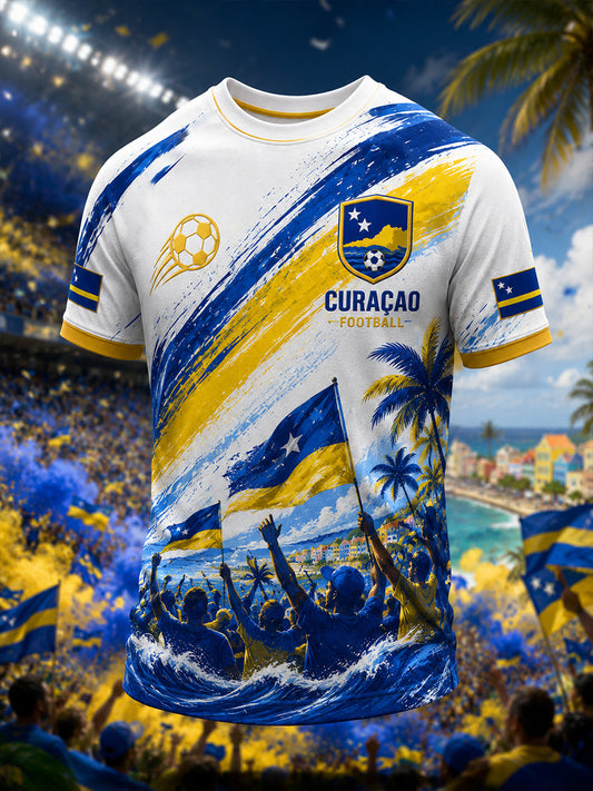 Heren-T-shirt met korte mouwen en print van eilandvoetbal