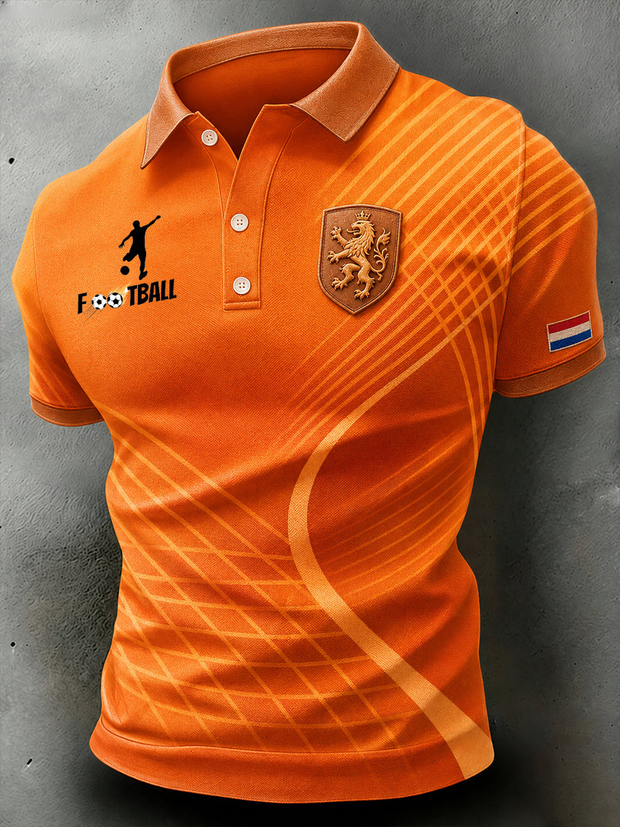 Herenpoloshirt met korte mouwen en voetbalprint
