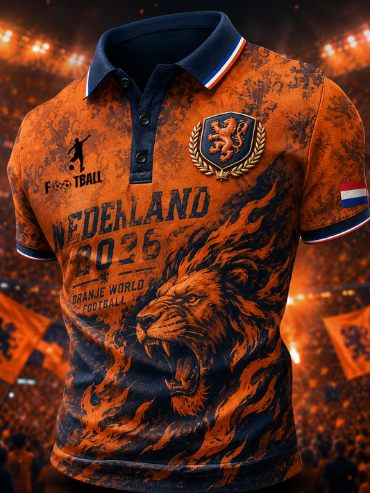 Herenpoloshirt met korte mouwen en voetbalprint