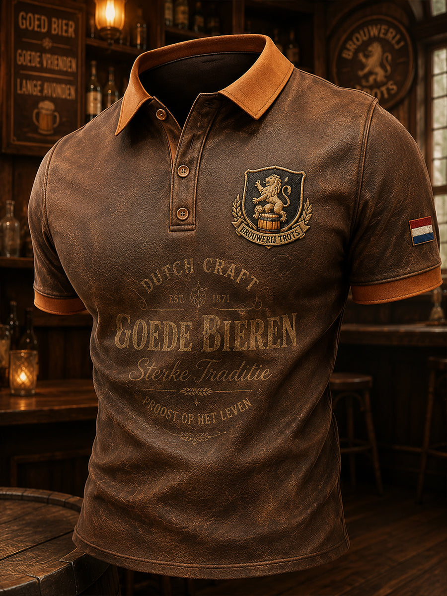 Retro poloshirt met print in Pub-stijl en korte mouwen voor heren