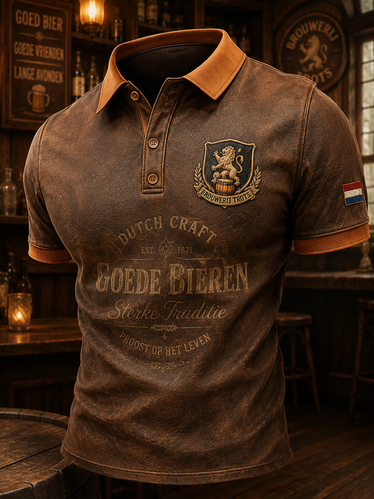 Retro poloshirt met print in Pub-stijl en korte mouwen voor heren