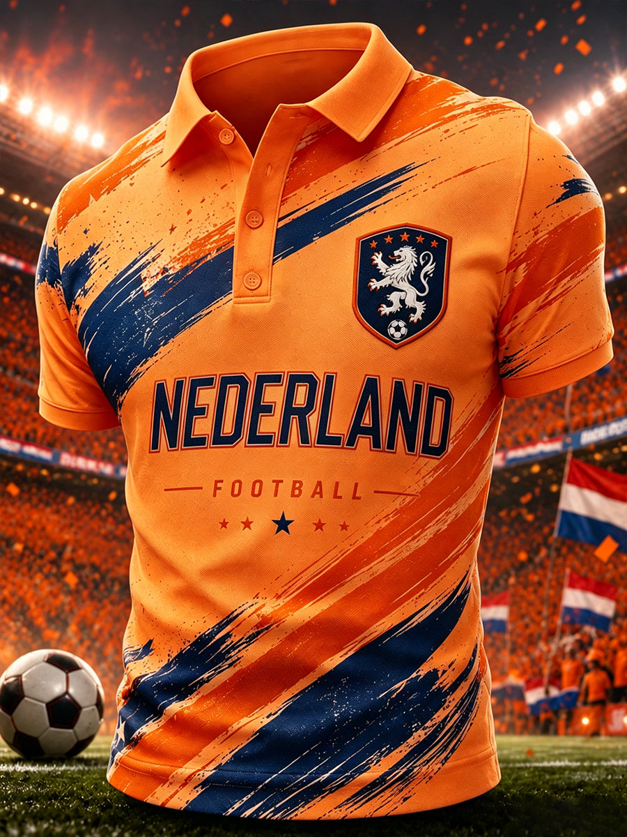 Herenpoloshirt met korte mouwen en voetbalprint