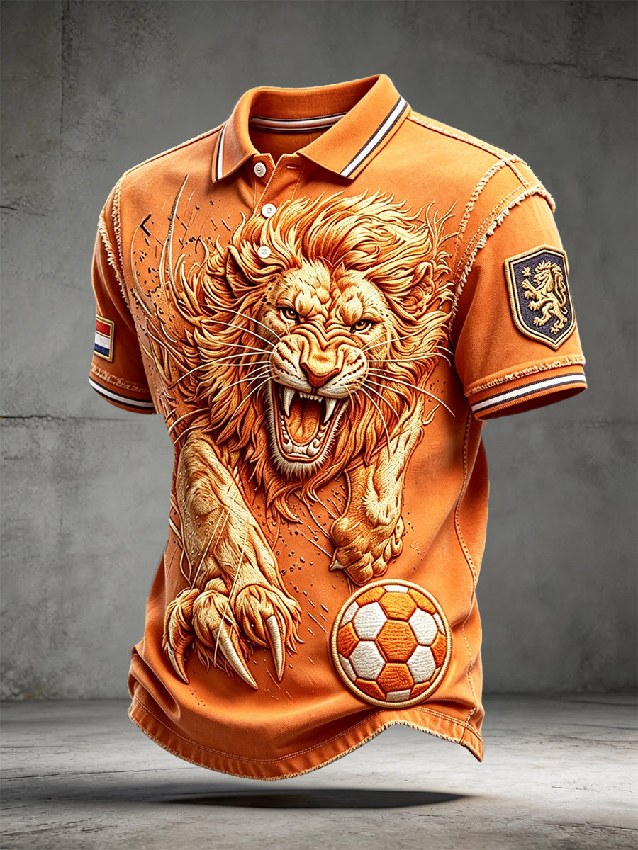 Damespoloshirt met 3D-print van Nederlandse voetbaltroepen voor heren