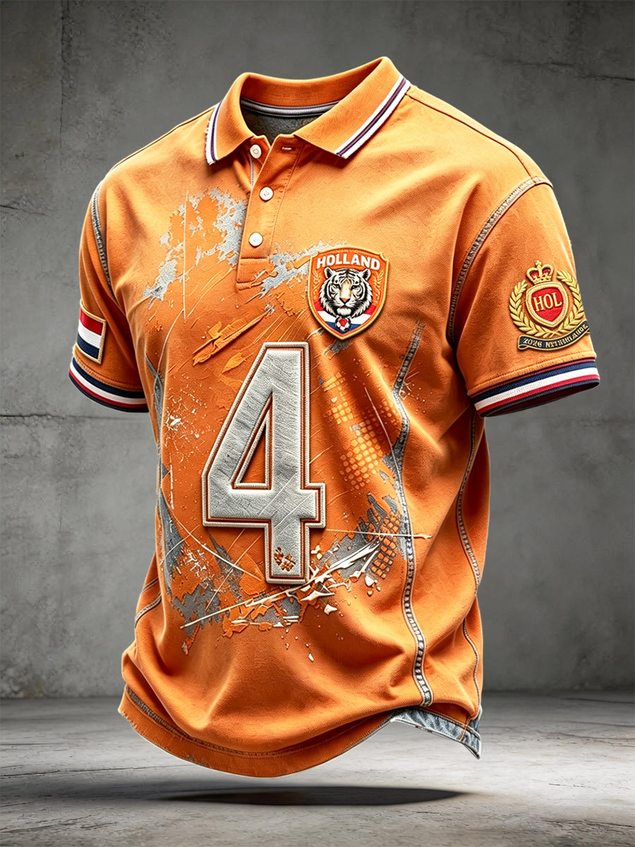 Herenpoloshirt met 3D-print, maat 4, voor het Nederlands voetbal