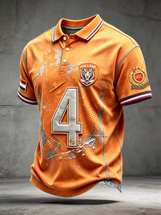 Herenpoloshirt met 3D-print, maat 4, voor het Nederlands voetbal