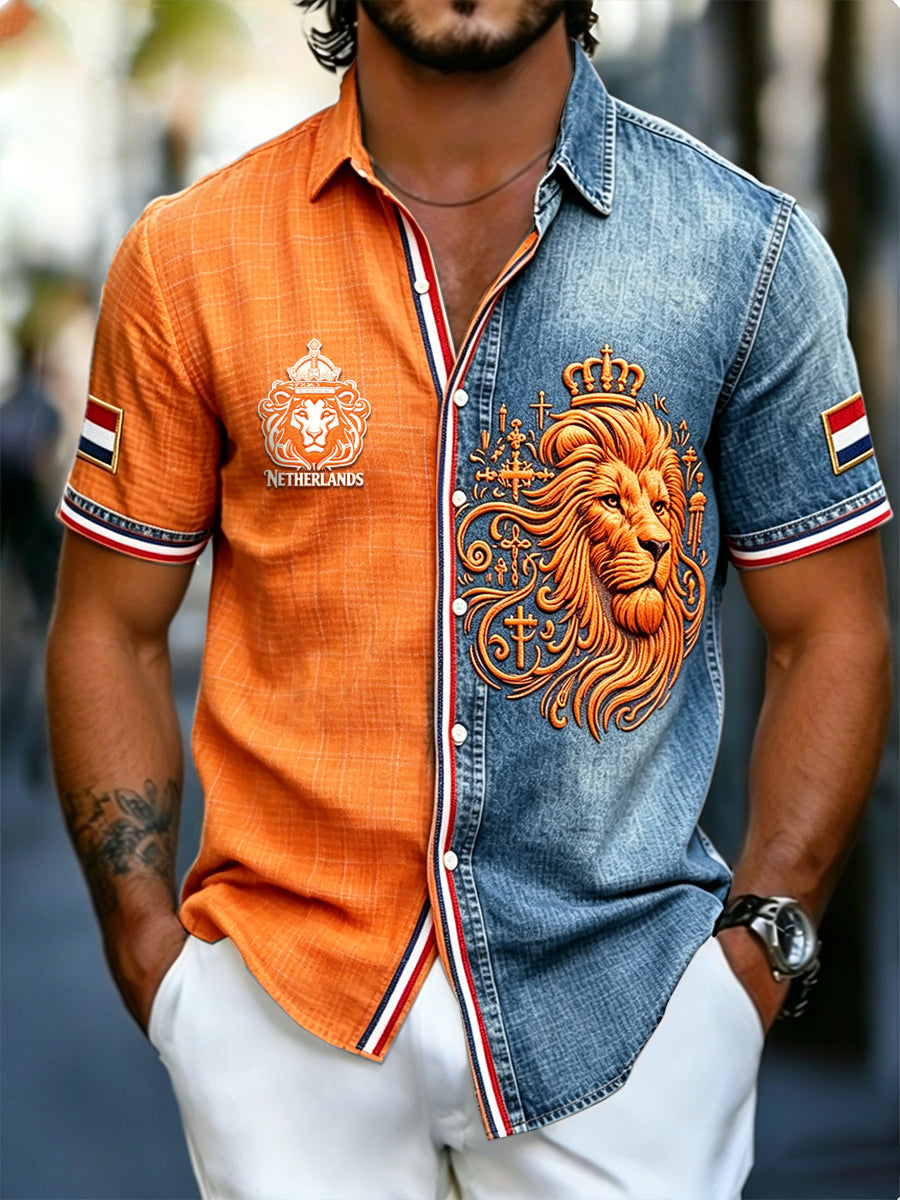 Heren T-shirt met asymmetrische print en korte mouwen, voetbalthema, casual stijl