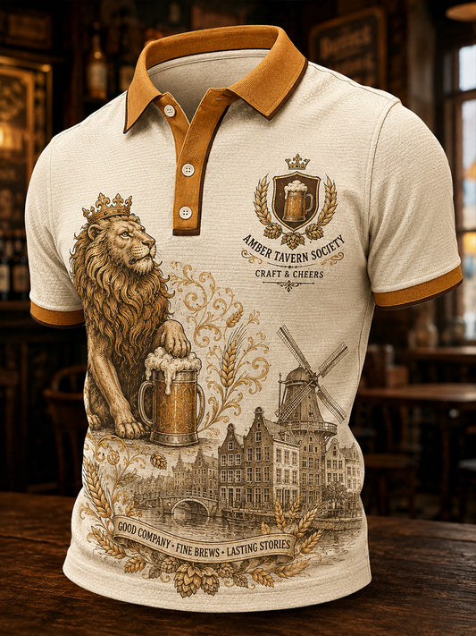 Retro Pub Cultuurprint heren poloshirt met korte mouwen