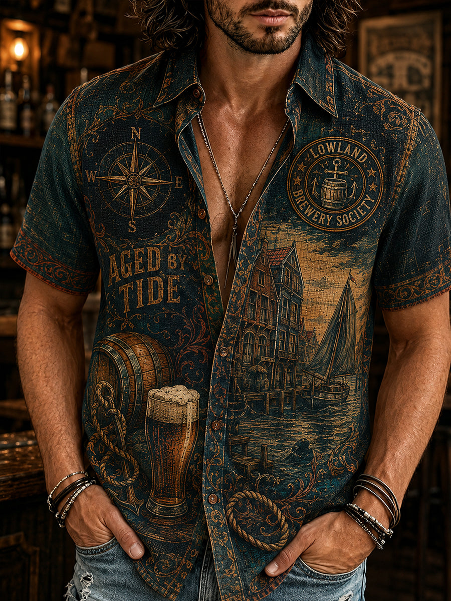 Heren Retro Pub Cultuurprint korte mouwen