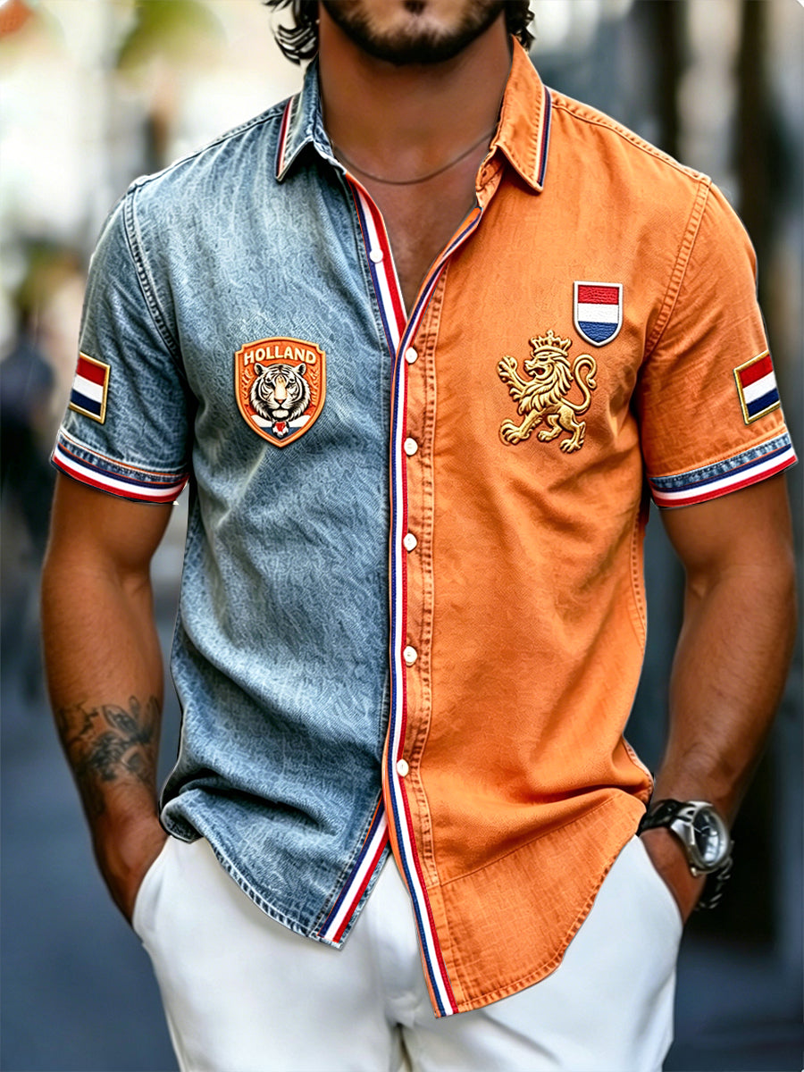 Heren T-shirt met Nederlandse voetbalprint en korte mouwen, casual stijl