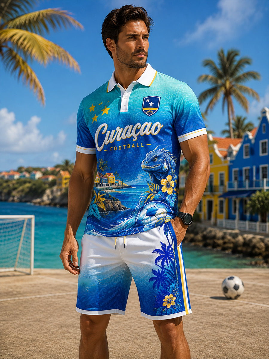 Set van poloshirt met korte mouwen en voetbalprint voor heren