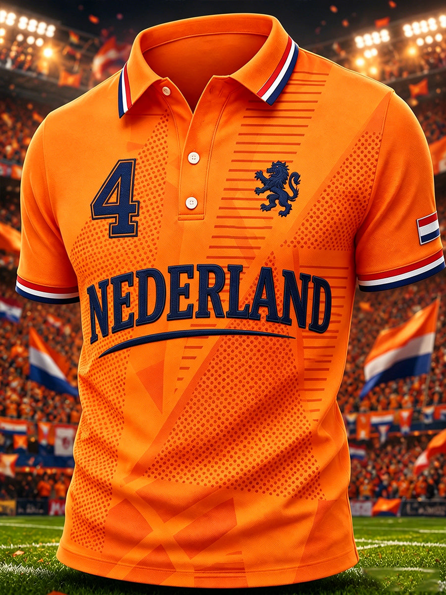 Herenpoloshirt met korte mouwen en voetbalprint