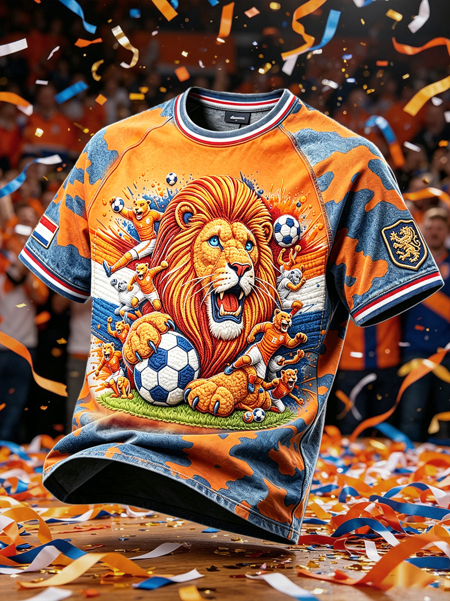 Heren T-shirt met camouflage- en graffiti-print, casual, Nederlands voetbalthema
