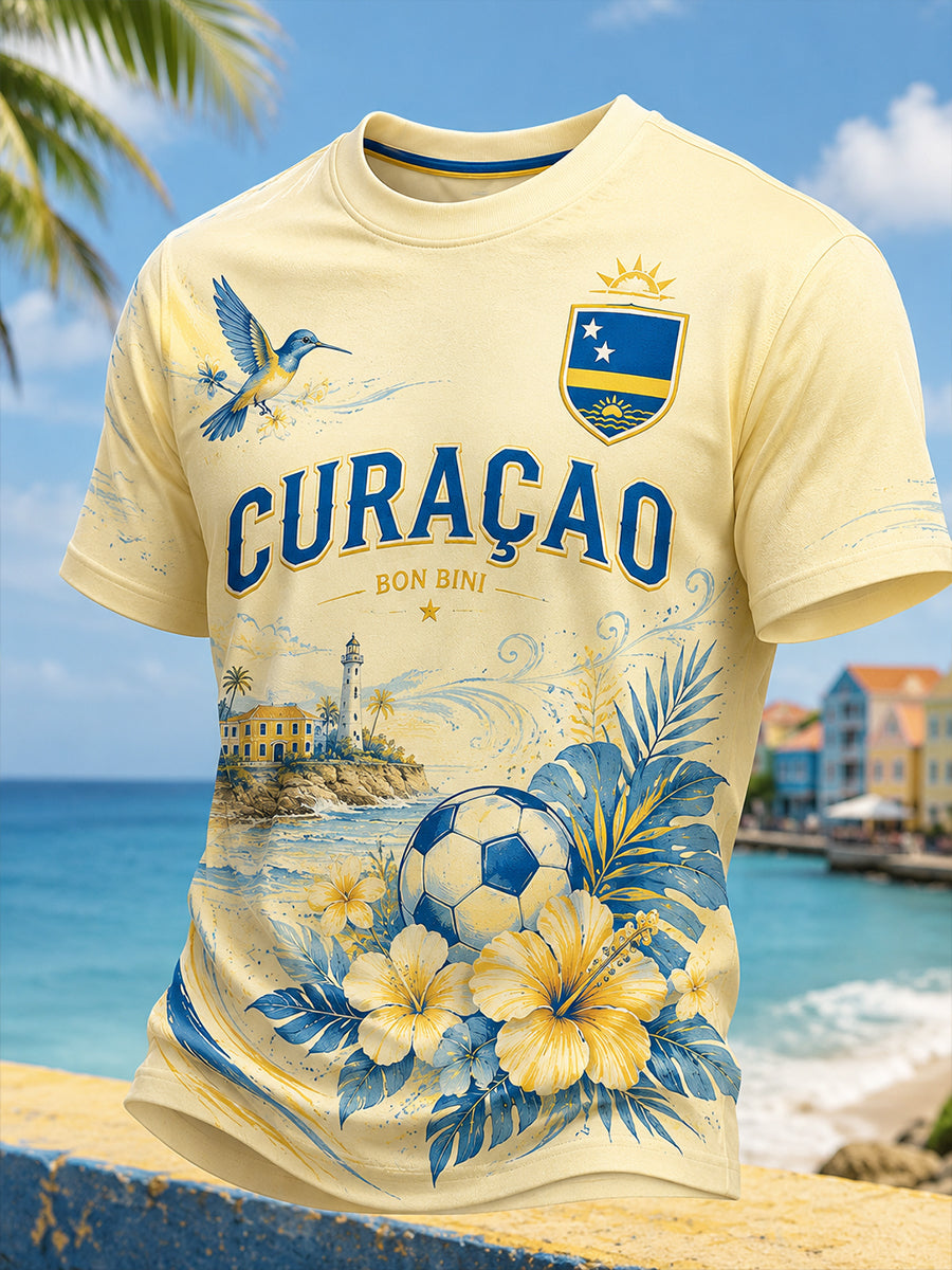 Heren-T-shirt met korte mouwen en print van eilandvoetbal
