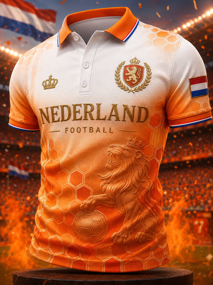 Herenpoloshirt met leeuwenprint en korte mouwen