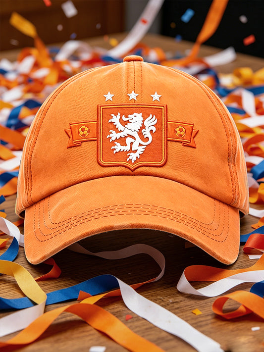 Oranje Nederlandse voetballeeuwprint casual hoed