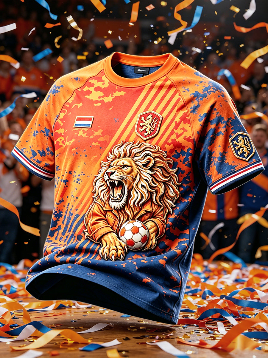 Heren Holland voetballeeuwen graffiti-print casual T-shirt