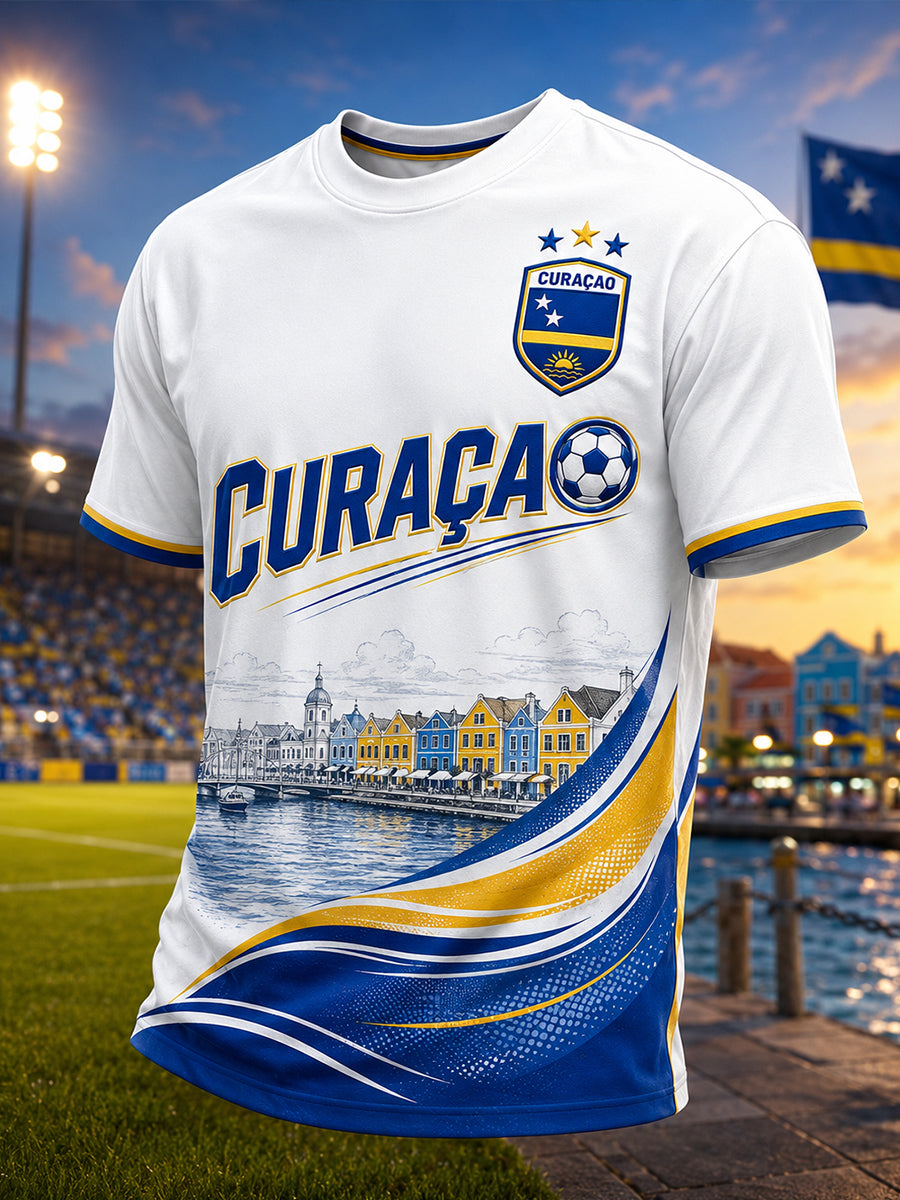 Heren-T-shirt met korte mouwen en print van eilandvoetbal
