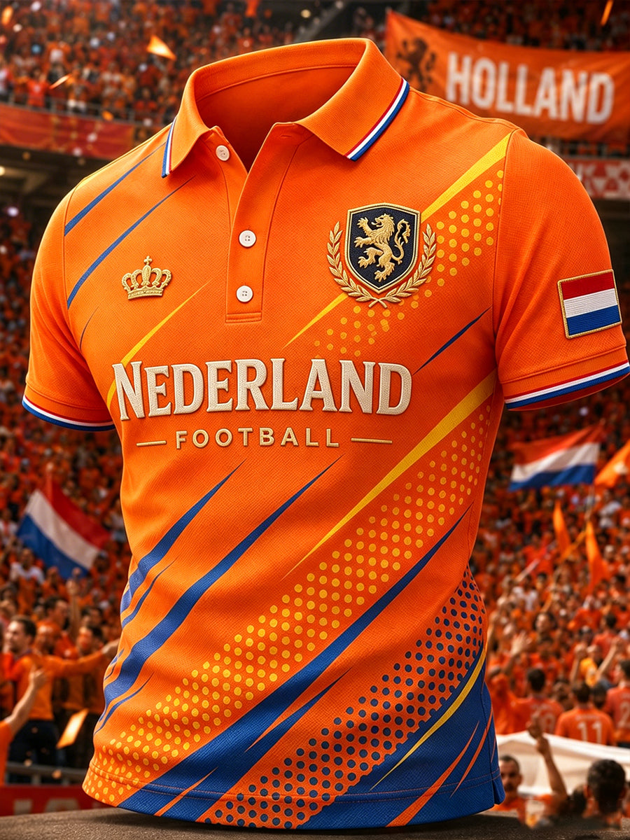 Herenpoloshirt met leeuwenprint en korte mouwen