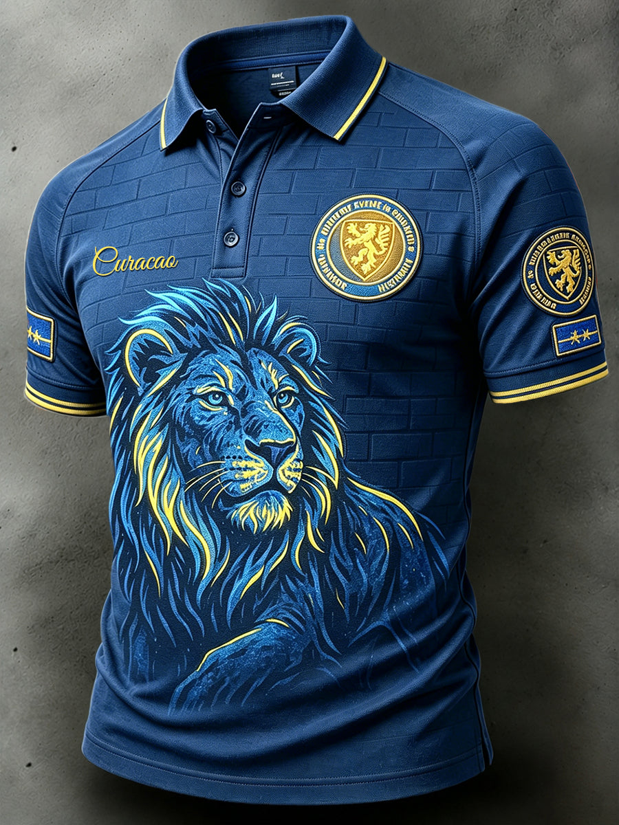 Curaçao lion print casual poloshirt voor heren
