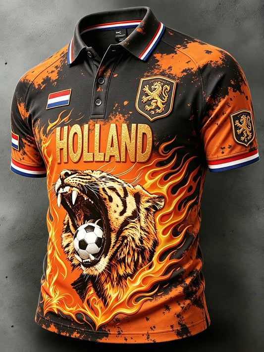 Heren 2026 Nederland Voetbal Tijgerprint Casual Poloshirt