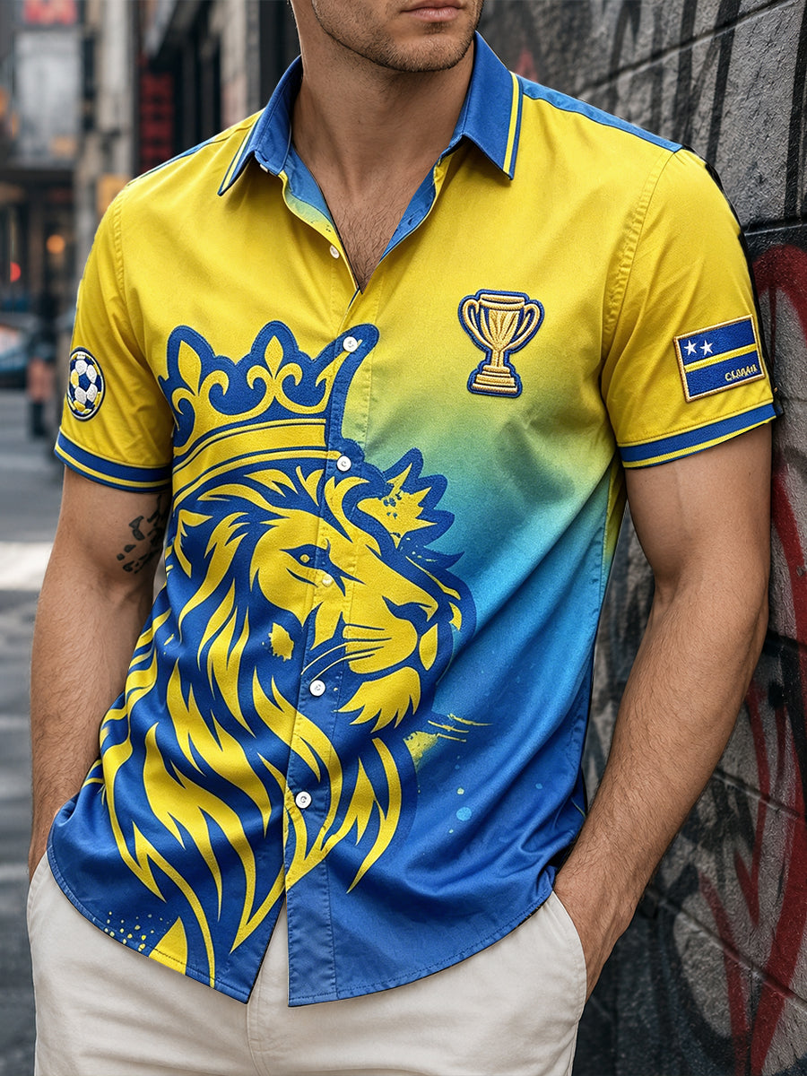 Casual korte mouwen-shirt voor heren met gradiëntprint van de Curaçaose voetballions