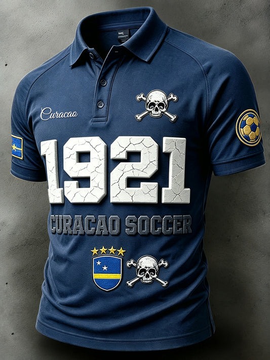Curaçao 1921 voetbalprint casual poloshirt voor heren