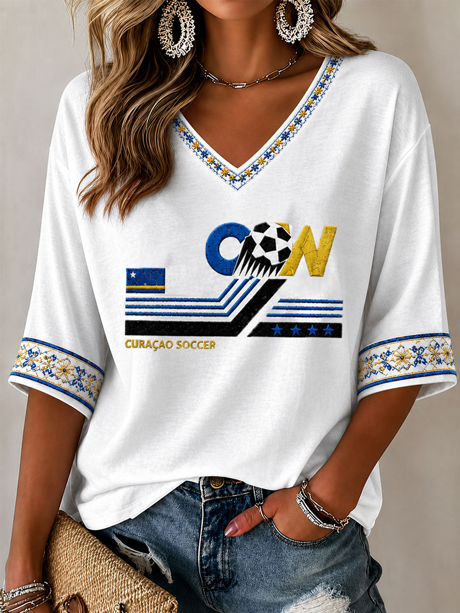 Dames Curaçaose voetbalprint casual T-shirt