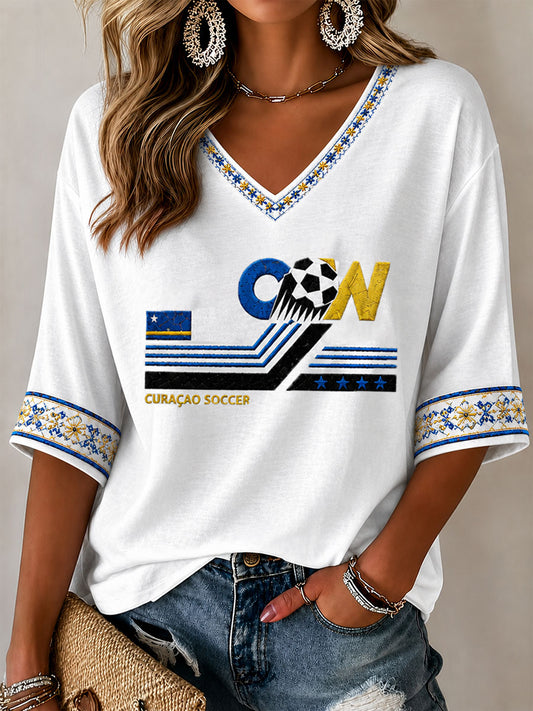Dames Curaçaose voetbalprint casual T-shirt