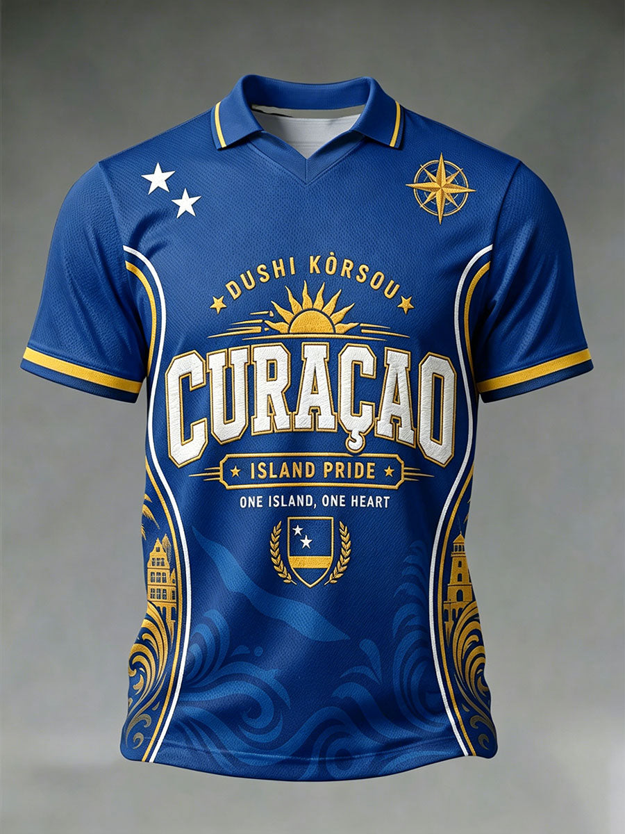 Casual t-shirt voor heren met voetbalprint van Curaçao