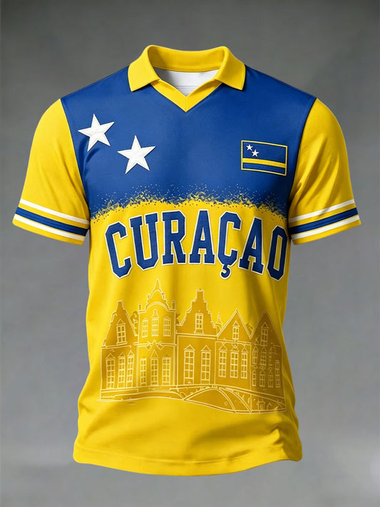Casual t-shirt voor heren met voetbalprint van Curaçao