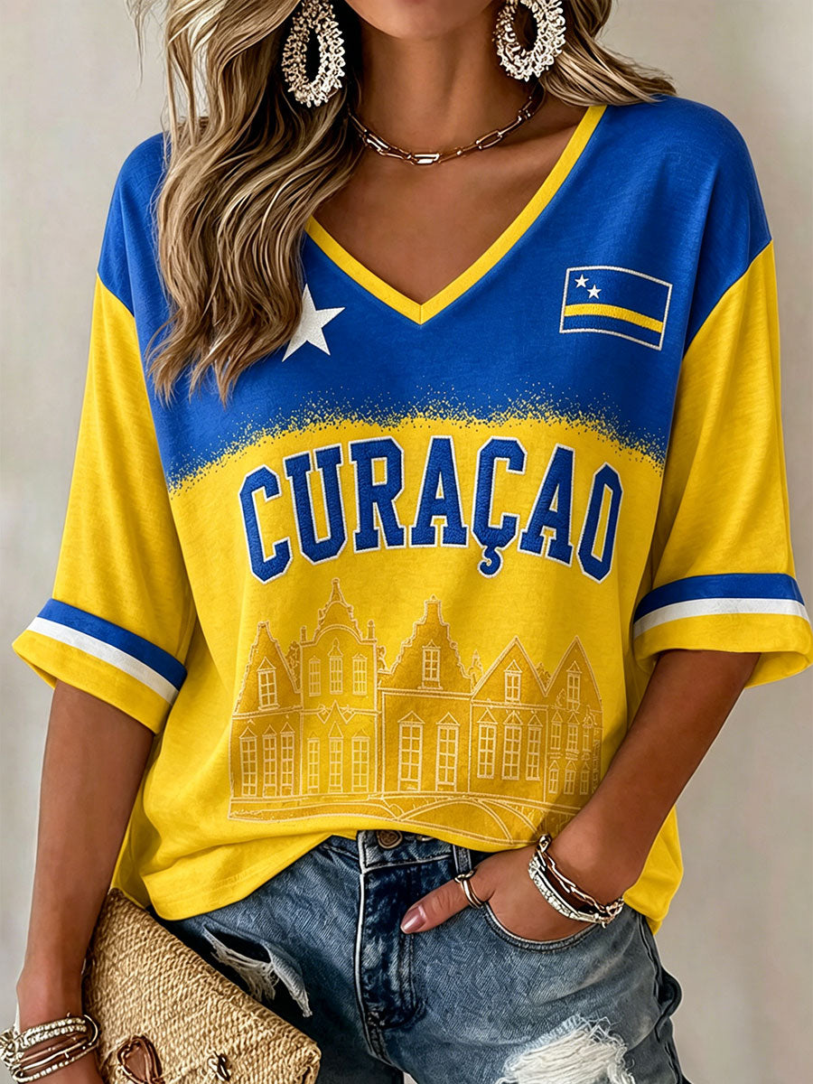 Dames Curaçaose voetbalprint casual T-shirt
